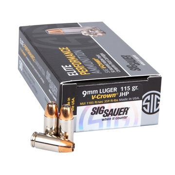 SIG Sauer Elite V-Crown 9mm 115 Grain JHP Handgun Ammo (50)
