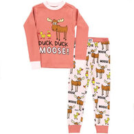 Lazy One Girl's Duck Duck Moose Pajama Set, 2-Piece