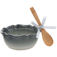 Pavilion Enjoy The Good Moments Ceramic Bowl with Bamboo Spoon