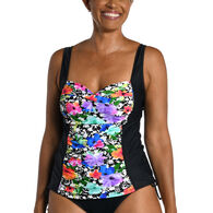 Maxine Swim Group Women's Pop Petals Over The Shoulder Shirred Tankini Swimsuit Top