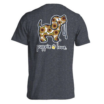 Puppie Love Womens Sunflower Fill Pup Short-Sleeve T-Shirt