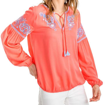 Southern Tide Womens Sienna Embroidered Boho Long-Sleeve Top