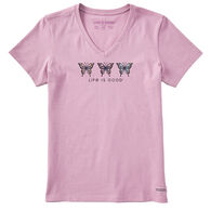 Life is Good Women's Three Sketchy Butterfly Crusher Vee Short-Sleeve Shirt