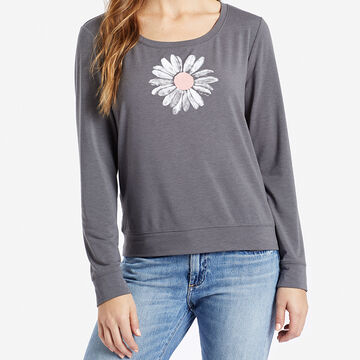 Life is Good Womens Daisy Supreme Scoop Pullover Long-Sleeve Top