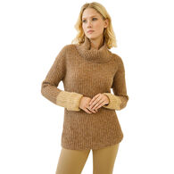 Mystree Women's Color Block Sleeve Turtle Neck Sweater