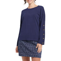 Tribal Women's Crew Neck Long-Sleeve Top with Cuff Buttons