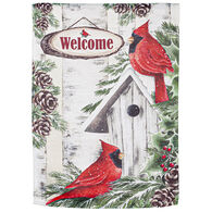 Evergreen Wooden Birdhouse with Cardinals Garden Flag