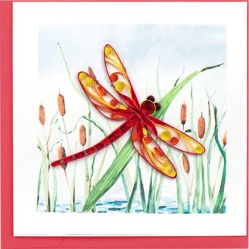 Quilling Card Red Dragonfly & Cattails Greeting Card