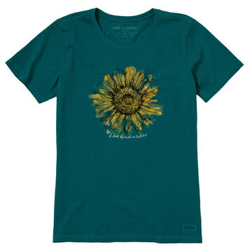 Life is Good Womens Scribbled Sunflower Crusher Short-Sleeve Shirt