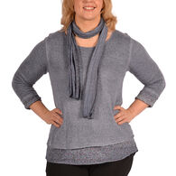 Catherine Lillywhite's Women's Waffle Weave Sweater with Scarf, 2-Piece