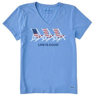 Life is Good Women's Three Americana Beach Chairs Crusher Vee Short-Sleeve T-Shirt