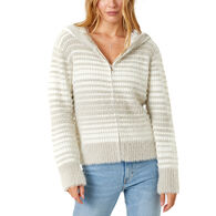Mystree Women's Striped Zip-Up Sweater Hood Jacket