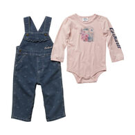 Carhartt Infant Girl's Graphic Long-Sleeve Bodysuit & Denim Print Overall Set, 2-Piece -Discontinued Color