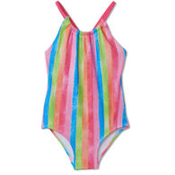 Hatley Girl's Rainbow Stripes Swimsuit, One-Piece