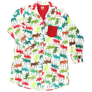 Lazy One Womens Pattern Moose Button Down Nightshirt