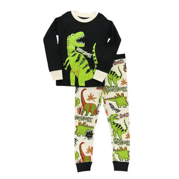 Lazy One Youth Dinosnore Green Long-Sleeve Pajama Set, 2-Piece