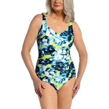 Maxine Swim Group Womens Electric Rose Side Shirred Girl Leg One-Piece Swimsuit