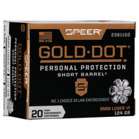 Speer Gold Dot Short Barrel Personal Protection 9mm Luger +P 124 Grain HP Handgun Ammo (20)