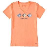Life is Good Women's Three Colorful Fish Crusher Vee Short-Sleeve Shirt