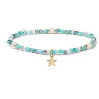 My Fun Colors Women's Turquoise Seed Bead & Pearl Anklet