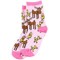 Lazy One Girl's Duck Duck Moose Pink Sock