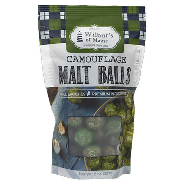 Wilburs of Maine Milk Chocolate Covered Camouflage Malt Balls - Resealable Pouch