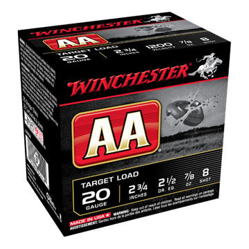 Winchester AA Target 20 GA 2-3/4 7/8 oz. #8 Dram 2-1/2 Shotshell Ammo (25)