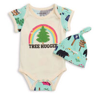 Hatley Infant Girl's Little Blue House Tree Hugger Baby Short-Sleeve Bodysuit With Hat