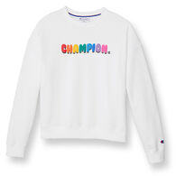 Champion Women's Powerblend Bubble Rainbow Logo Crew Sweatshirt