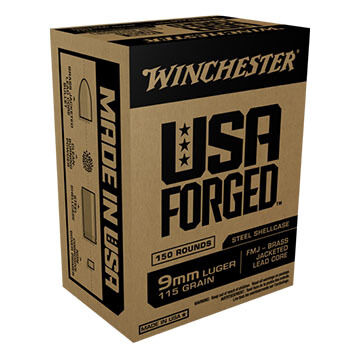 Winchester USA Forged 9mm Luger 115 Grain Steel Case FMJ Ammo (150)