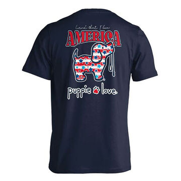 Puppie Love Mens & Womens Stars and Stripes Pup Short-Sleeve T-Shirt
