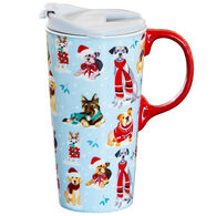 Evergreen Winter Dogs in Scarves Ceramic Travel Cup w/ Lid