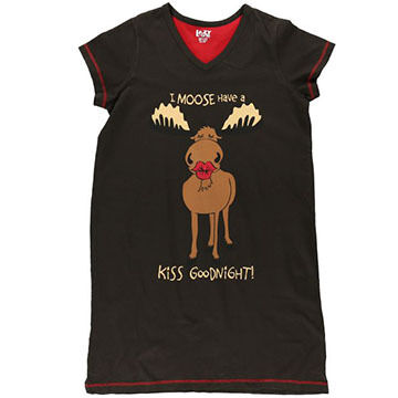 Lazy One Womens Moose Have a Kiss V-Neck Nightshirt