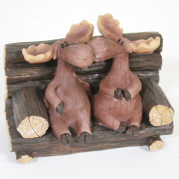 Slifka Sales Co Kissing Moose Couple On Bench Figurine