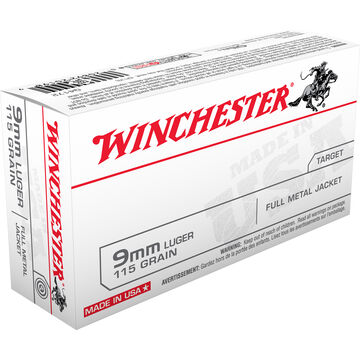 Winchester USA White Box 9mm 115 Grain FMJ Handgun Ammo (50)