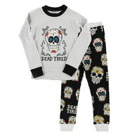 Lazy One Youth Dead Tired Skull Long-Sleeve PJ Set, 2-Piece
