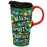 Evergreen Making Spirits Bright Ceramic Travel Cup w/ Lid
