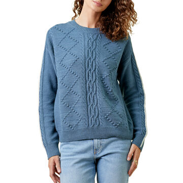 Mystree Womens Piping Inset Sleeve Cable Sweater