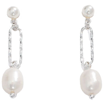 Periwinkle By Barlow Womens Silver Links and Pearls Earring