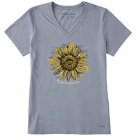 Life is Good Women's Scribbled Sunflower Crusher Vee Short-Sleeve Shirt
