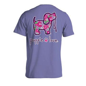 Puppie Love Womens Flowers Pup Short-Sleeve T-Shirt