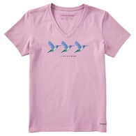 Life is Good Women's Three Hummingbirds Crusher Vee Short-Sleeve Shirt