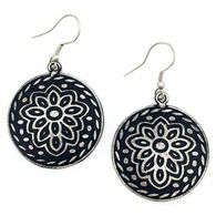 Anju Jewelry Women's Black Floral Print Silver Patina Earring