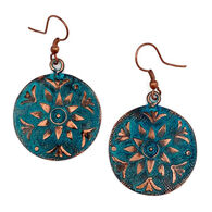 Anju Jewelry Women's Teal Sunflower Circle Copper Patina Earring