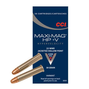 CCI Maxi-Mag +V 22 Winchester Magnum 30 Grain JHP Ammo (50)