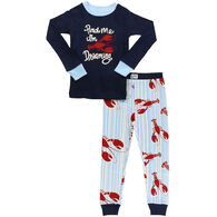 Lazy One Boys' & Girls' Lobster Stripe Long-Sleeve Pajama Set, 2-Piece