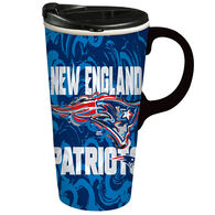 Evergreen New England Patriots Ceramic Travel Cup w/ Lid - Justin Patten Logo