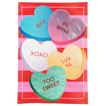 Evergreen Candy Hearts and Striped Linen Garden Flag