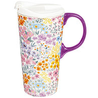 Evergreen Multicolor Wildflowers Ceramic Travel Cup w/ Lid