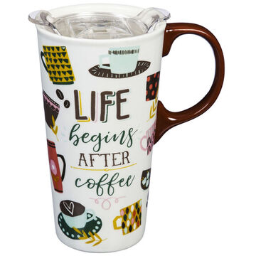 Evergreen Life Begins After Coffee Ceramic Travel Cup w/ Lid